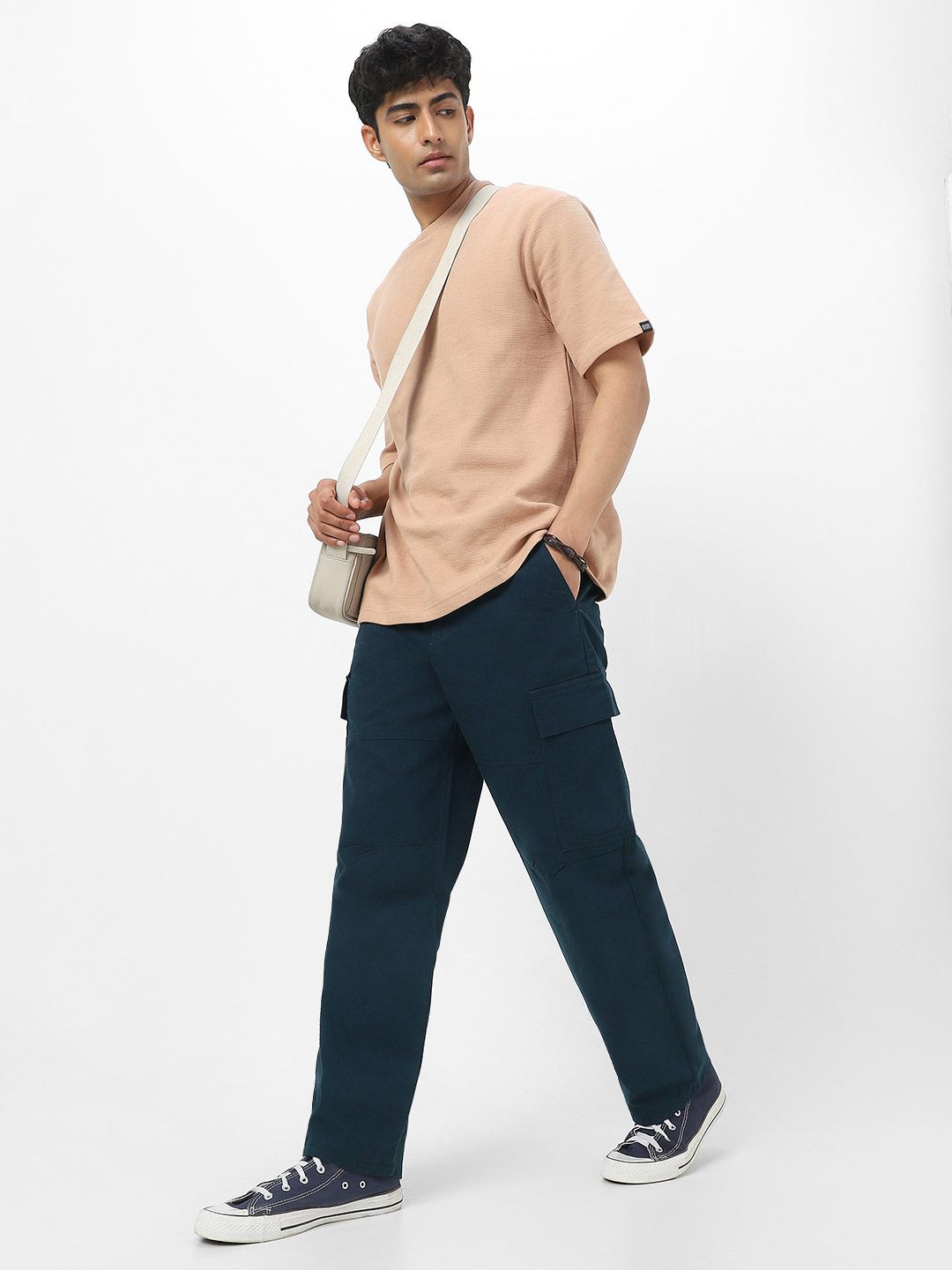 Urbano Fashion Men Loose Baggy Fit Pure Cotton Cargo Trouser