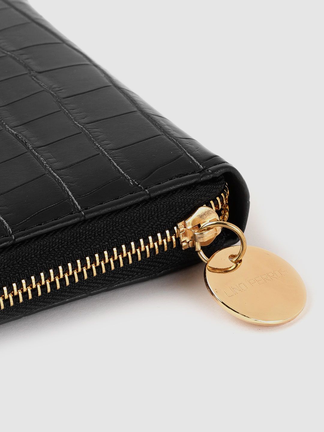 Lino Perros Women Black Croc Textured Zip Around Wallet