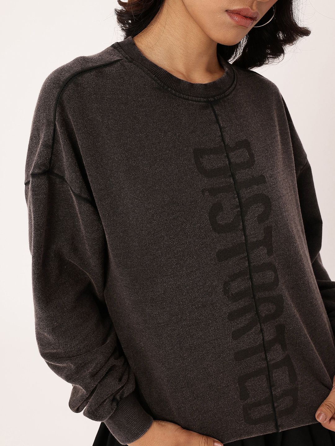 DressBerry Typography Printed Cotton Terry Oversized Sweatshirt
