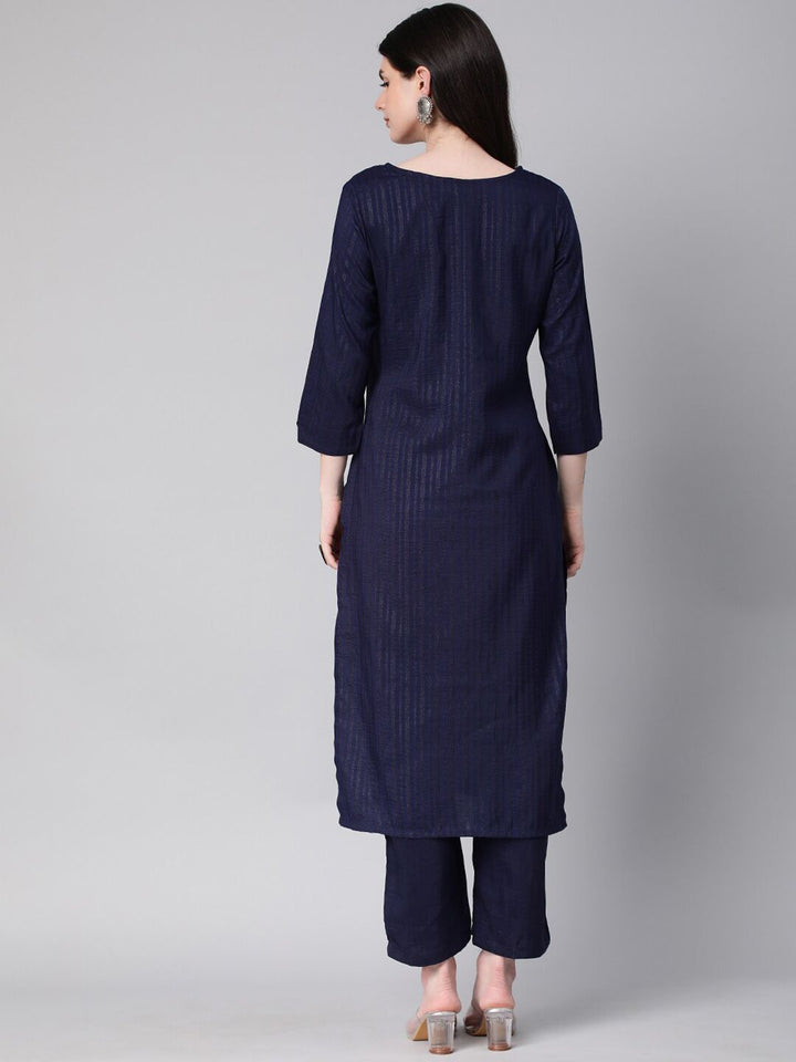 KALINI Striped Round Neck Kurta with Trousers