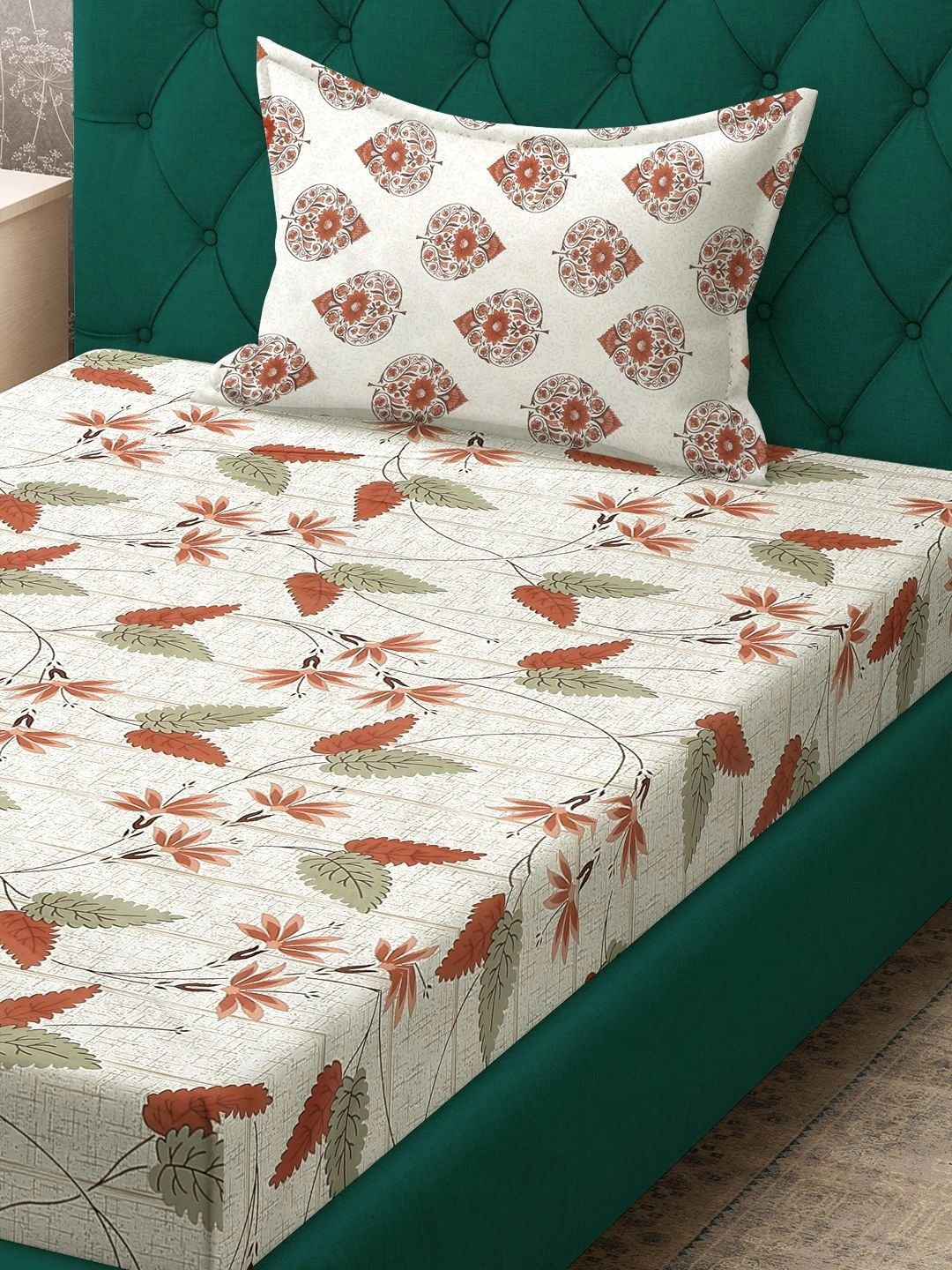Moda Rapido X KLOTTHE Beige & Red Floral 400 TC Cadar Katil Single dengan 1 Sarung Bantal