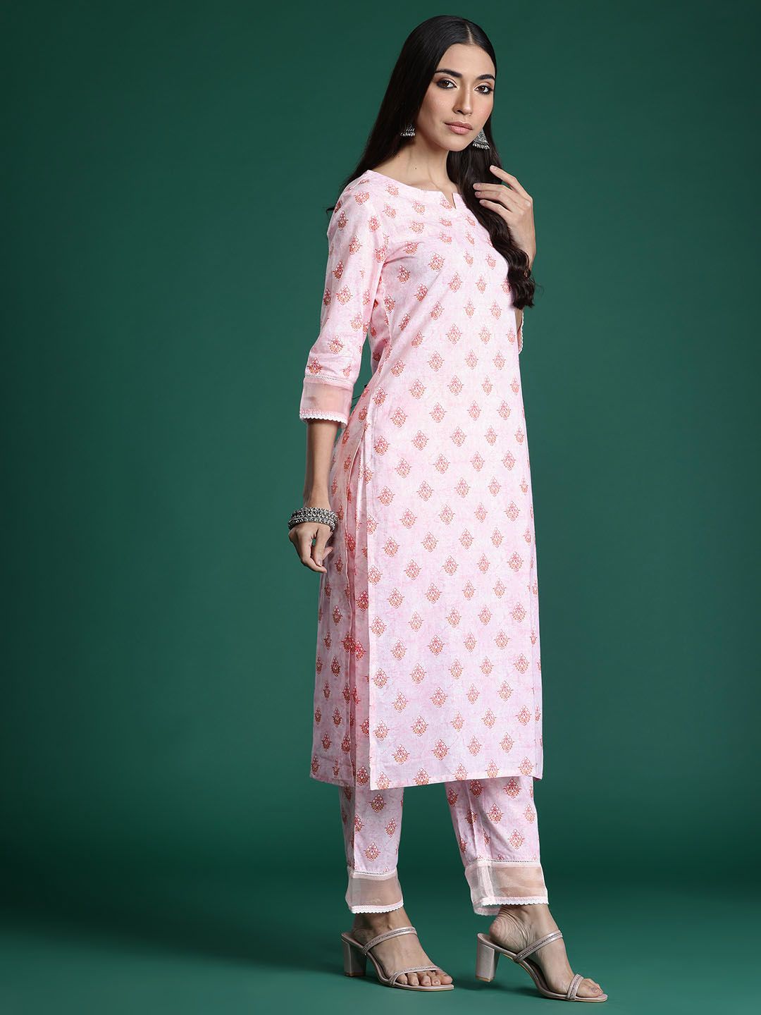 Indo Era Floral Printed Pure Cotton Kurta with Trousers
