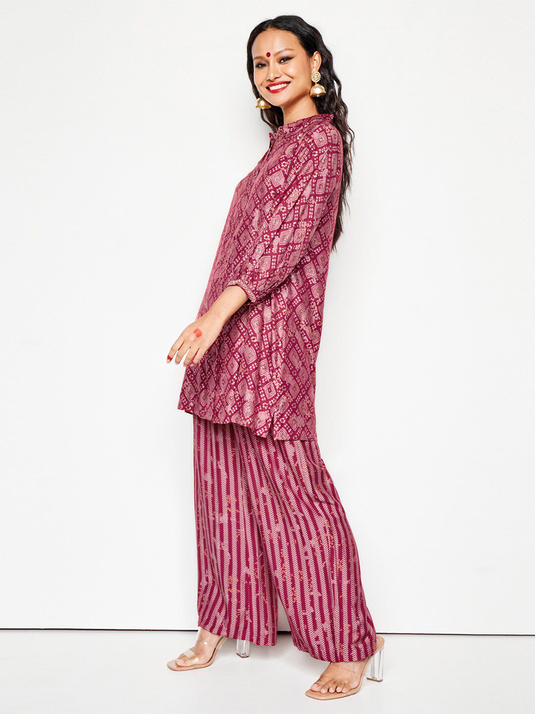 Global Desi Bandhani Printed Straight Kurta With Palazzo