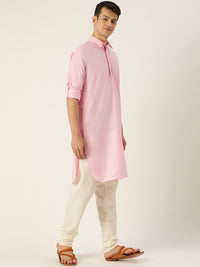 SOJANYA Men Pink Solid Pathani Kurta