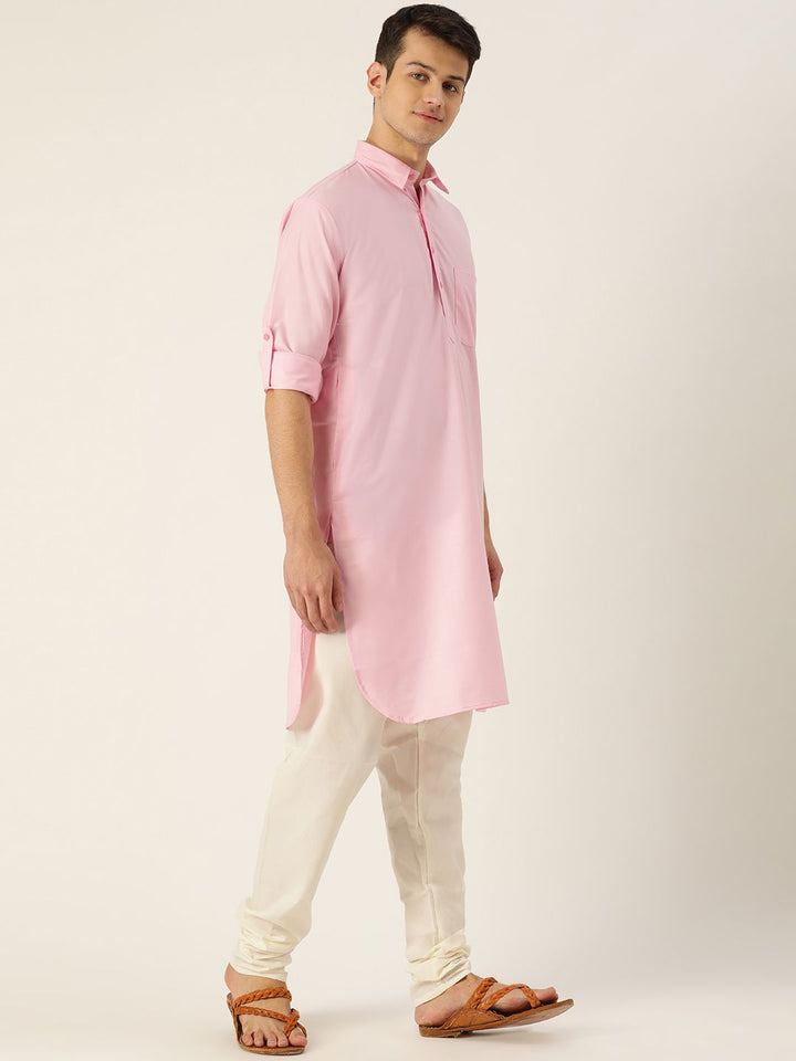 SOJANYA Men Pink Solid Kurta Pathani