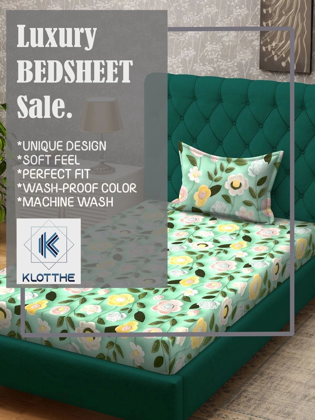 Moda Rapido X KLOTTHE Green & Pink Floral 300 TC Single Bedsheet with 1 Pillow Covers