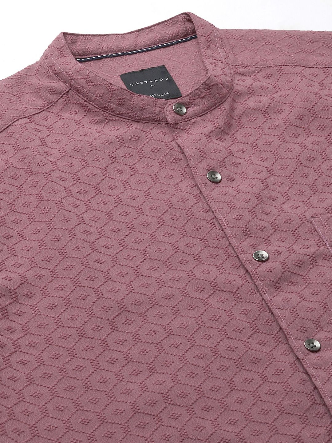 VASTRADO Men Classic Band Collar Textured Slim Fit Casual Shirt