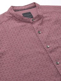 VASTRADO Men Classic Band Collar Textured Slim Fit Casual Shirt