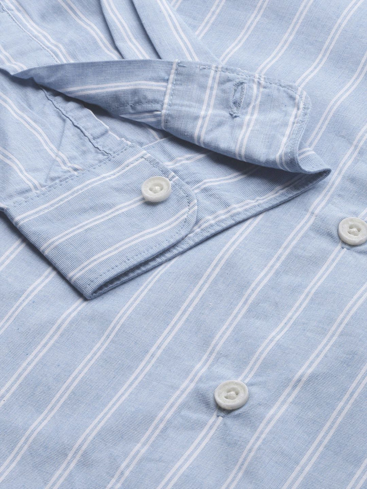 THE BEAR HOUSE Men Blue Slim Fit Pure Cotton Striped Casual Shirt