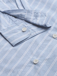 THE BEAR HOUSE Men Blue Slim Fit Pure Cotton Striped Casual Shirt