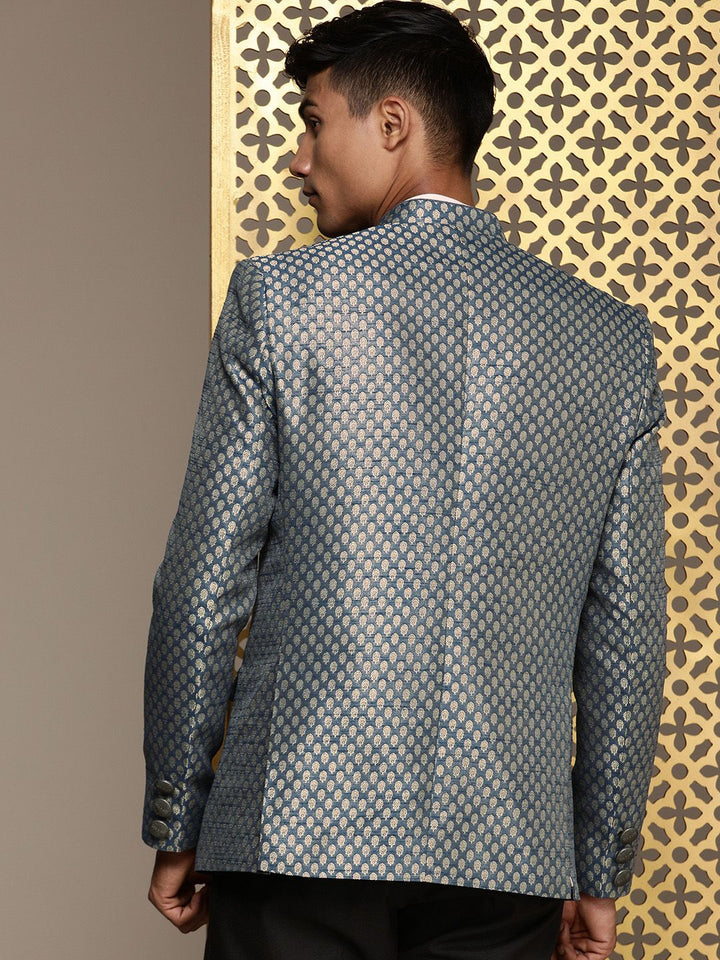 House of Pataudi Woven Design Ethnic Motifs Jashn Bandhgala Blazer