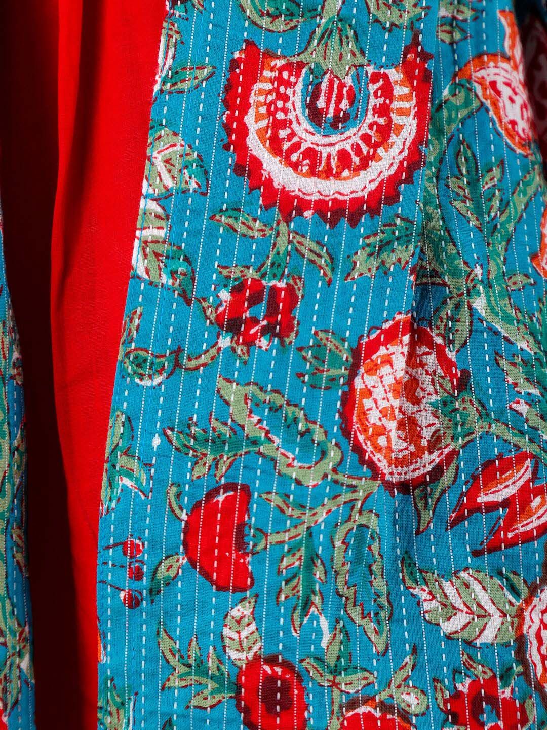 VASTRAMAY Cotton Fit & Flared Dress With Printed Jacket