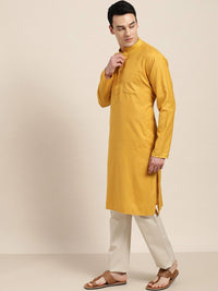 SOJANYA Lelaki Mustard Kuning Solid Kurta Lurus