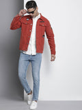 The Indian Garage Co Men Slim Fit Denim Trucker Jacket with Double Flap Pockets