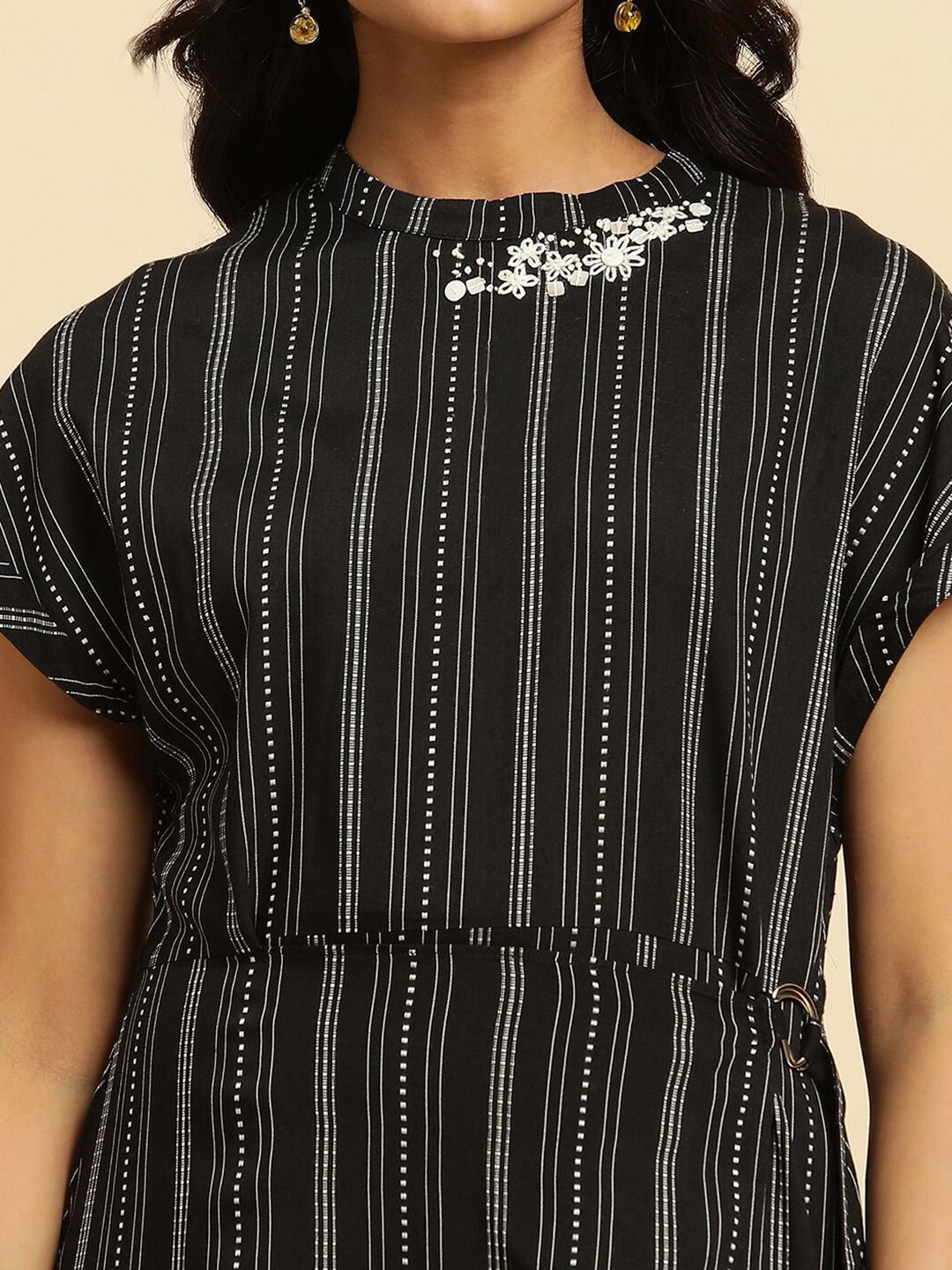 W Striped Cotton A-Line Midi Dress