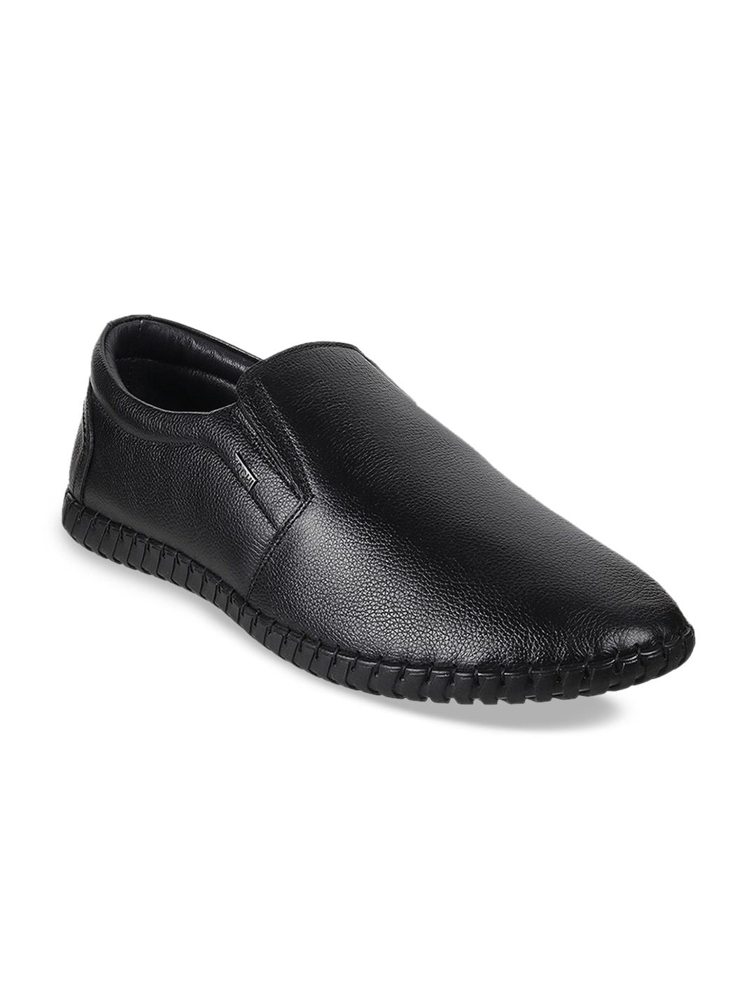 Mochi Men Black Leather Slip-On Shoes