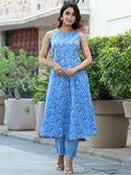 Varanga Bandhani Printed Empire Pure Cotton Anarkali Kurta With Trousers