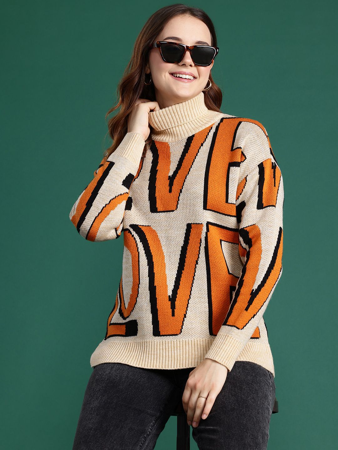 DressBerry Typography Turtleneck Pullover