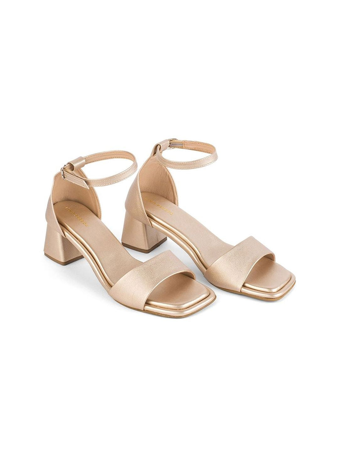 Lino Perros Women Gold Leather Block Heel Sandals