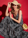 SASSAFRAS Black Ethnic Motifs Print Fit & Flare Midi Dress
