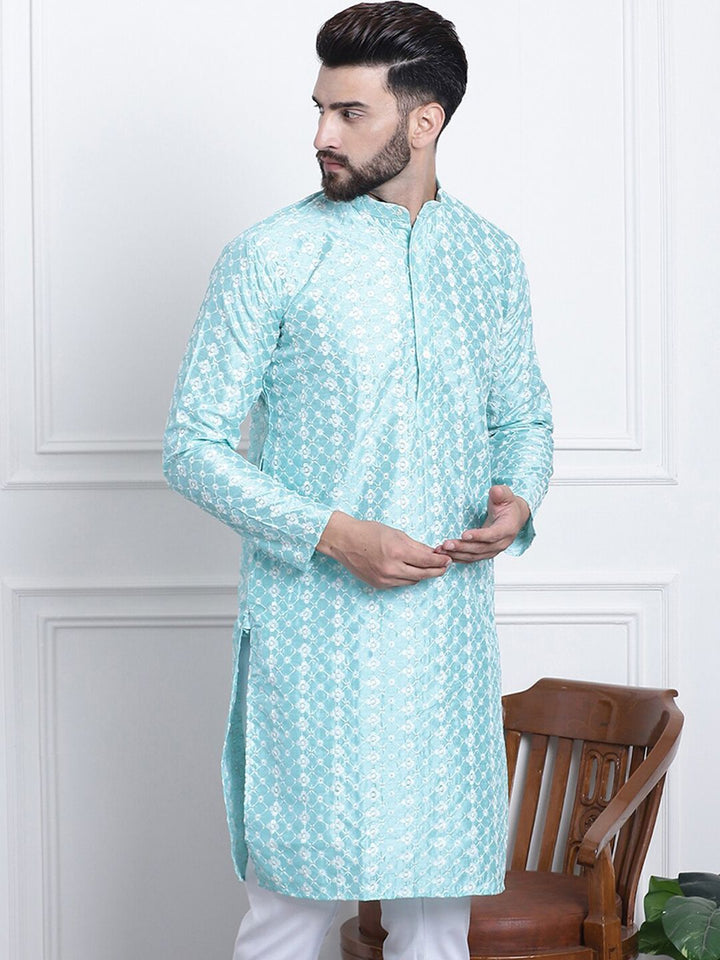 SOJANYA Benang Sulam Bunga Berfungsi Kurta Lurus