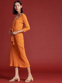 all about you Pure Cotton Ribbed Midi Dress with Belt