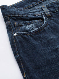 STREET 9 Women Pure Cotton Blue Straight Fit Mid-Rise Mildly Distressed Jeans