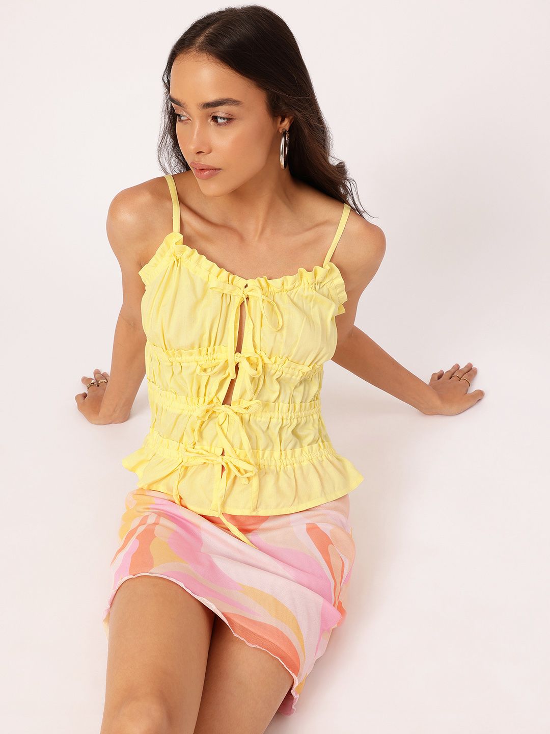 DressBerry Bow Tie Ruffled Smocked Top