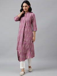 W Women Purple Quirky Printed Asymmetric Kurta