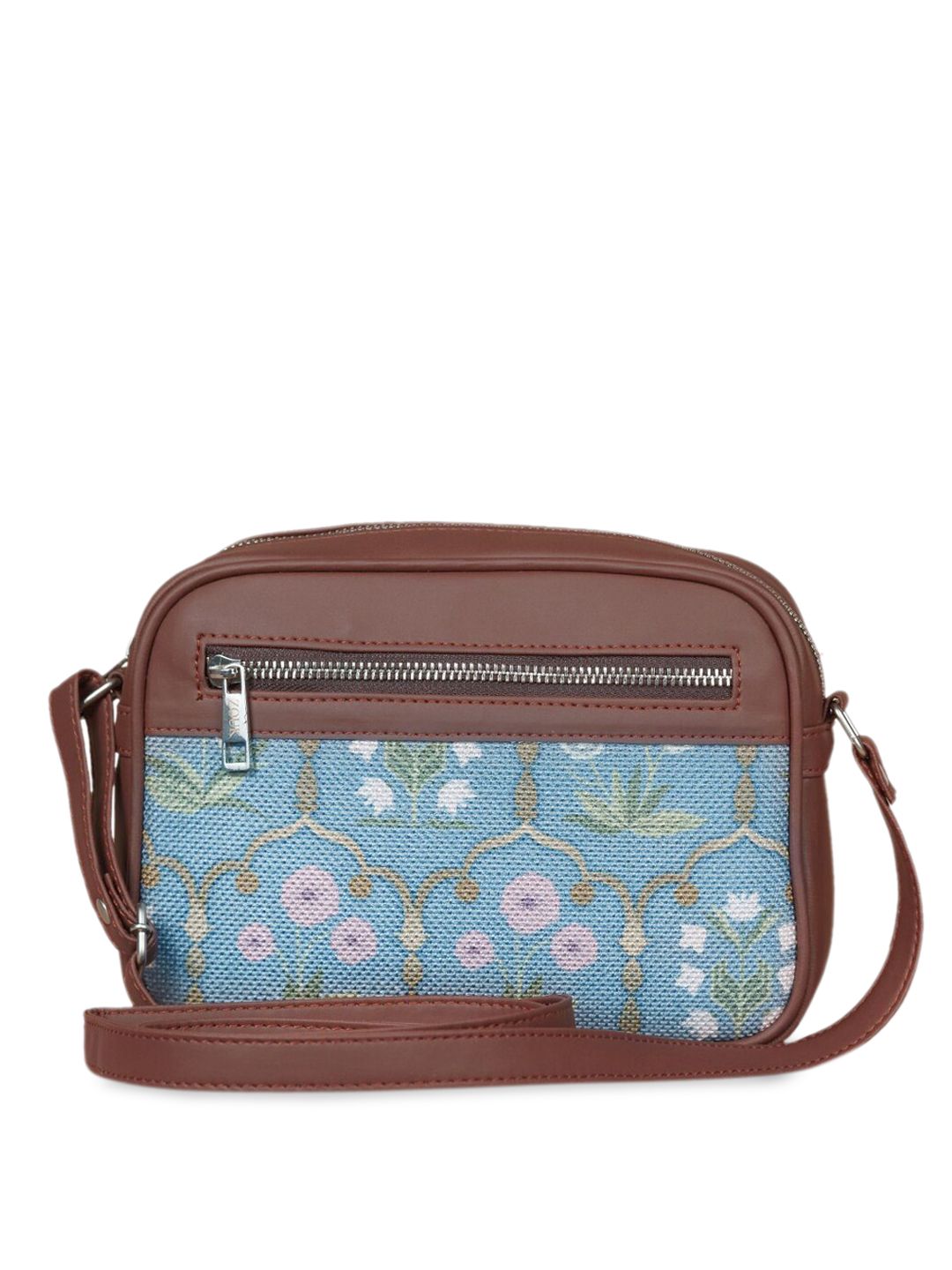 ZOUK Women Blue Floral Printed Structured Sling Bag