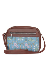 ZOUK Women Blue Floral Printed Structured Sling Bag