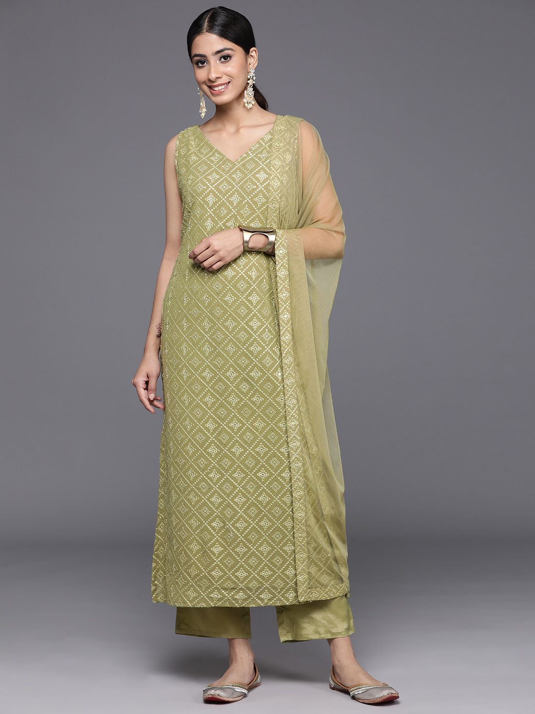 Libas Women Ethnic Motifs Embroidered Regular Sequinned Kurta with Trousers & With Dupatta