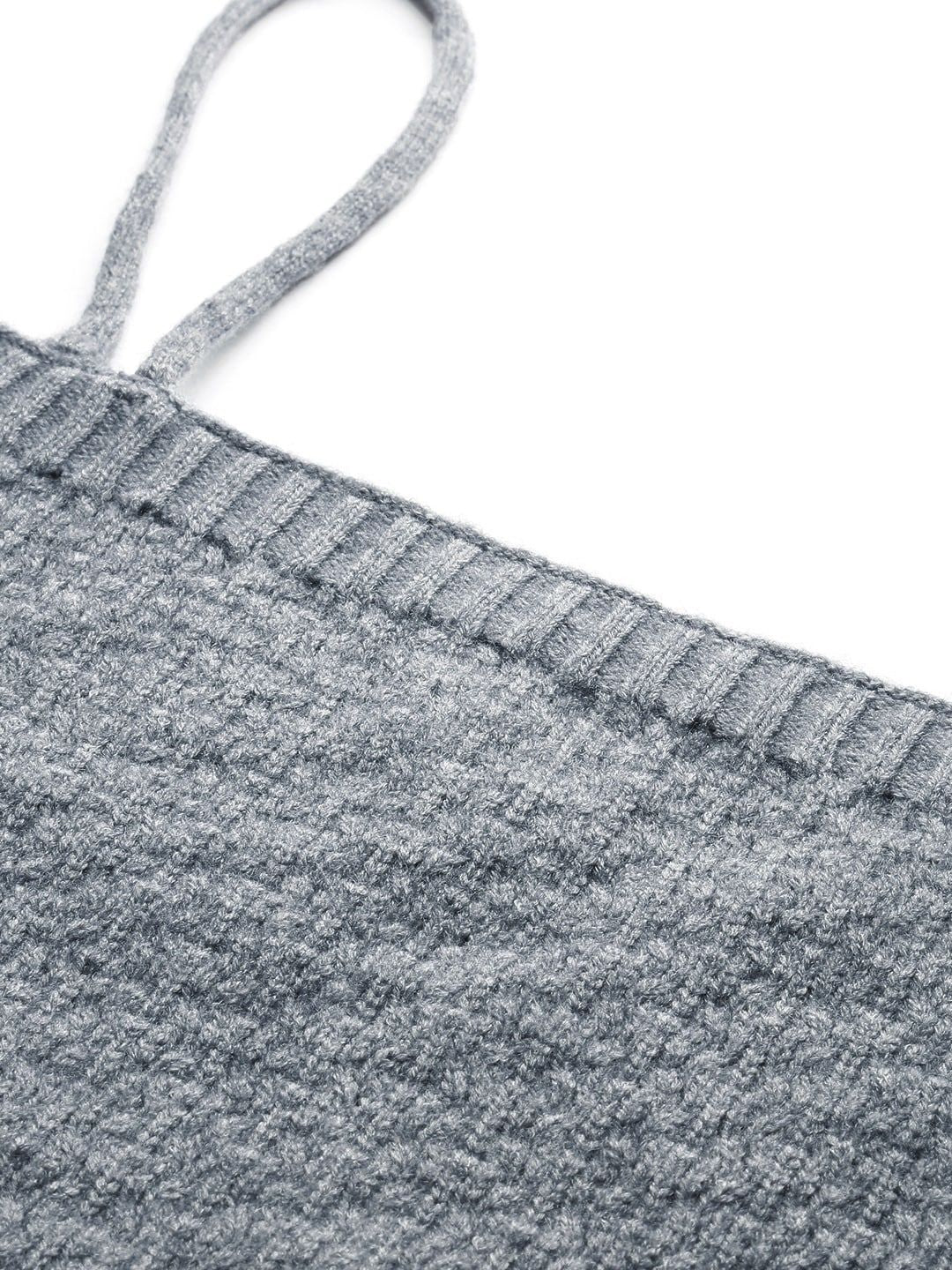 AND Self Design Knitted Drop Shoulder Sleeves Crop Top With Inner Slip