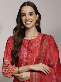 Anouk Women Ethnic Motifs Print Tie-Up Neck Kurta with Trousers & With Dupatta