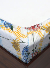 BOMBAY DYEING Allure Orange Floral Cotton 144 TC Fitted Bedsheet Set-1.52m X1.98 m X 30 cm