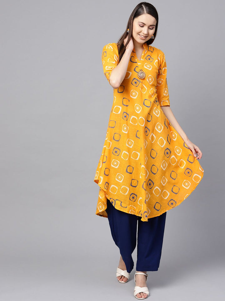 SOJANYA Women Yellow & White Printed A-Line Kurta