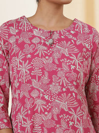 W Ethnic Motifs Printed Keyhole Neck Pure Cotton Straight Kurta With Trousers