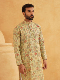 SOJANYA Motif Etnik Bercetak Kolar Jalur Kurta Lurus