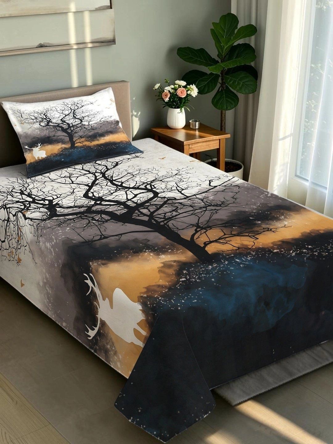Moda Rapido X KLOTTHE White & Black 400 TC Single Bedsheet with 1 Pillow Covers