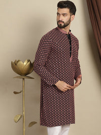 Anouk Kolar Mandarin Sulam Geometrik Labuci Kapas Kurta Lurus