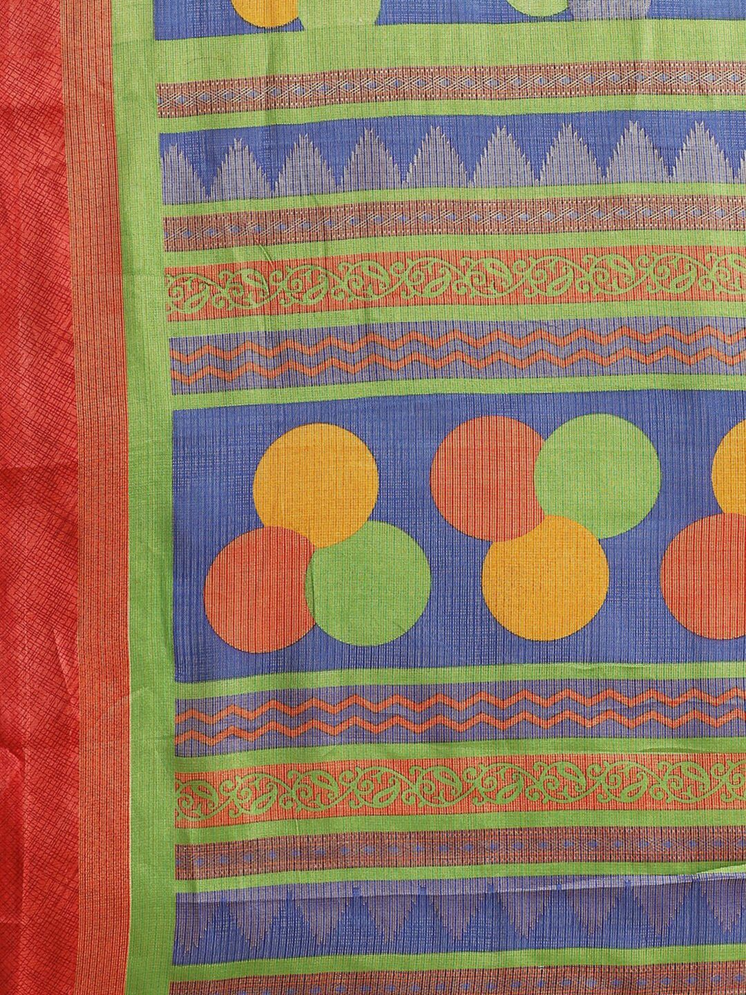 Saree mall Blue & Red Brasso Ethnic Printed Casual Saree with Matching Blouse