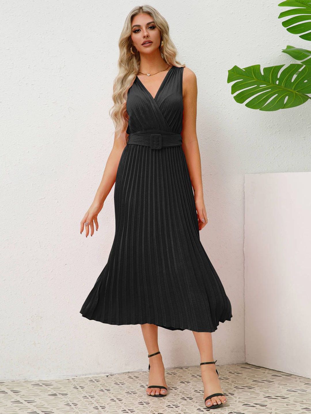 all about you Solid A-Line Sleeveless Midi Dress