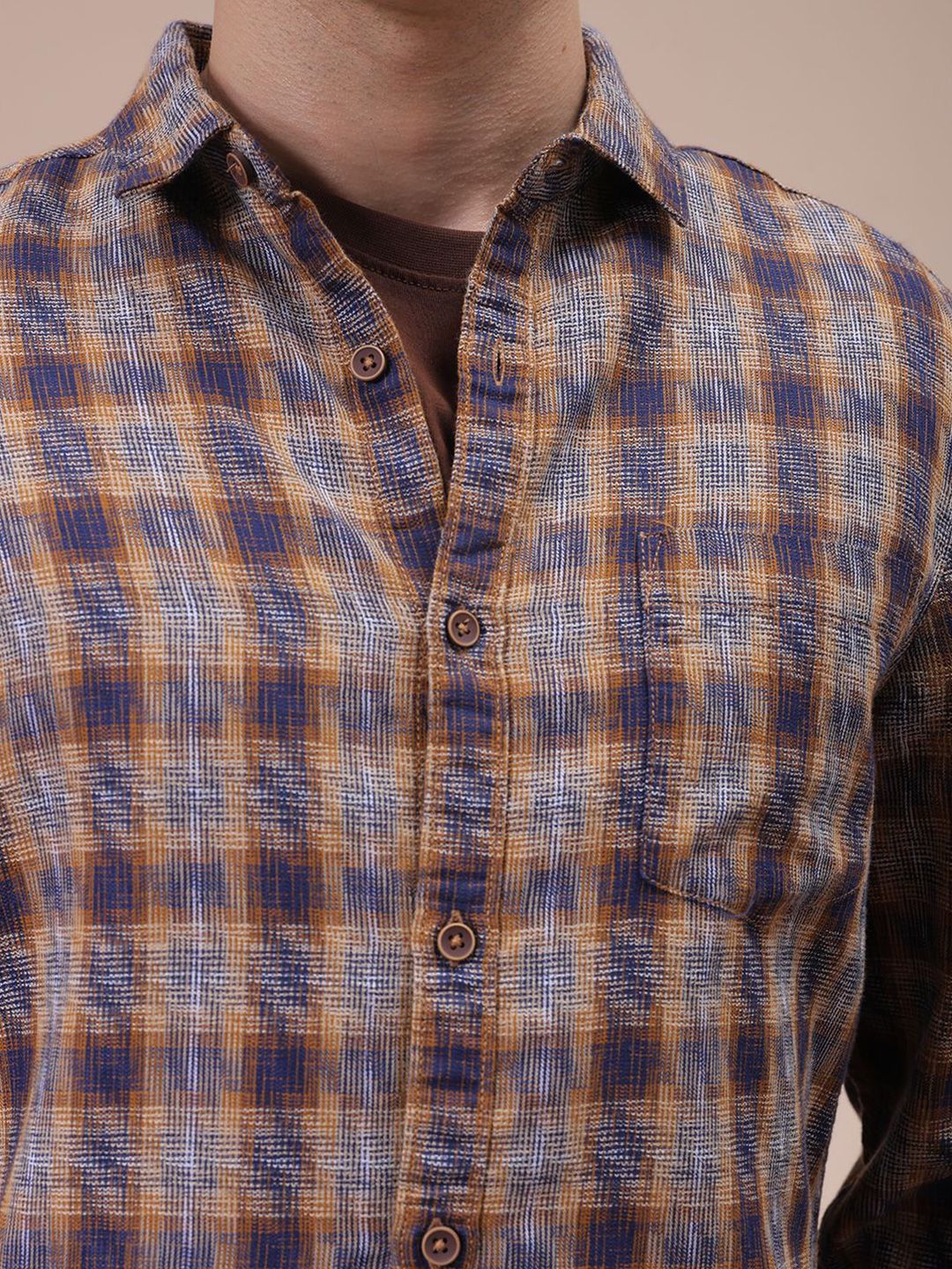 The Indian Garage Co Men Cutaway Collar Checked Cotton Slim Fit Casual Shirt