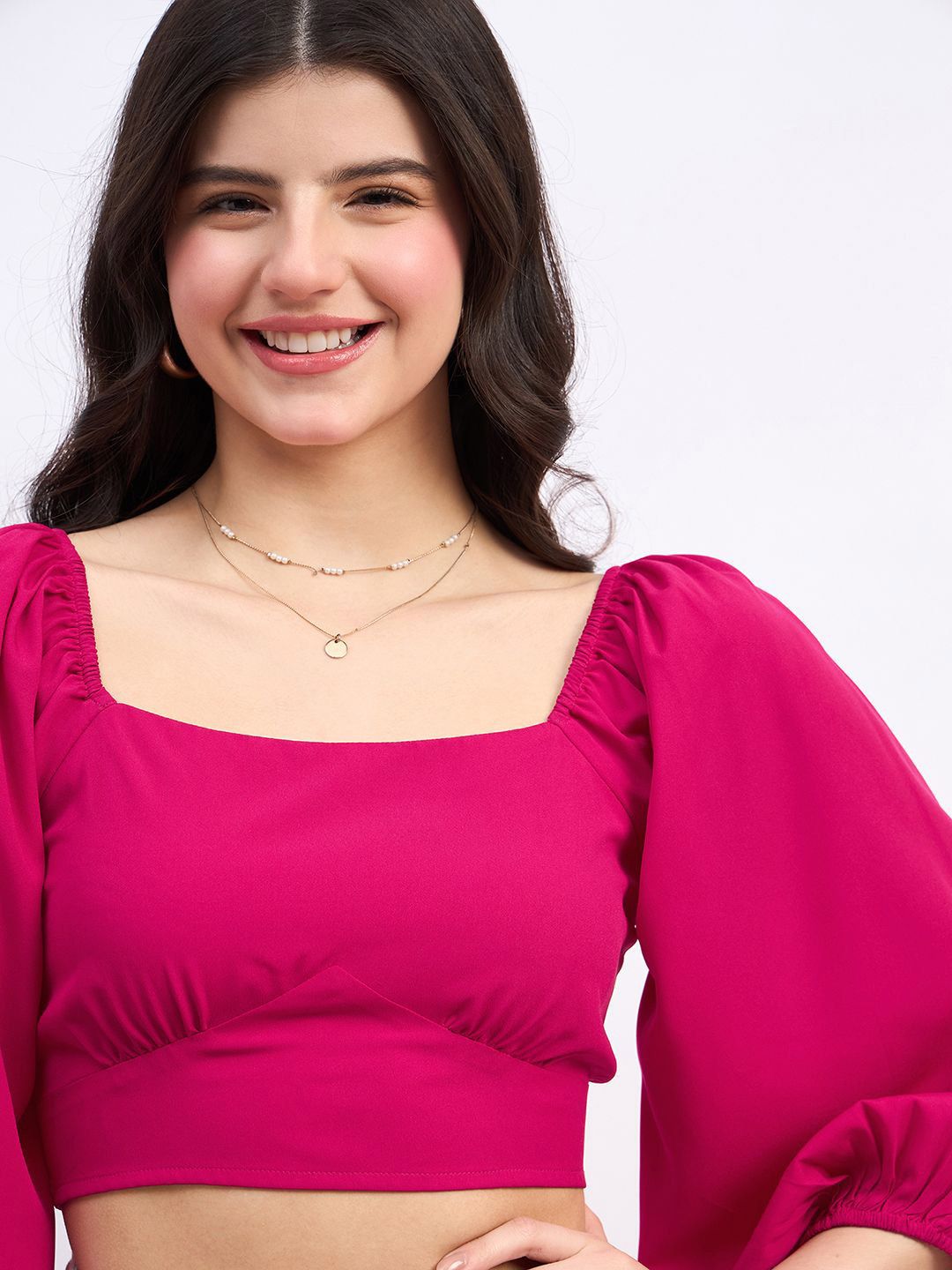 Berrylush Puff Sleeve Styled Back Crop Top