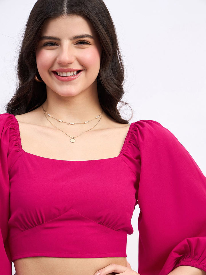 Berrylush Puff Sleeve Styled Back Crop Top