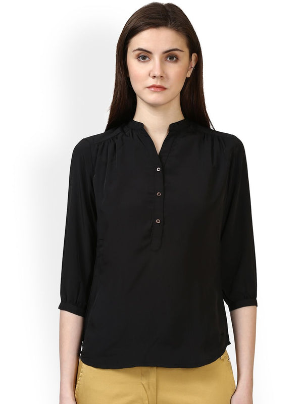 Park Avenue Women Black Solid Shirt Style Top