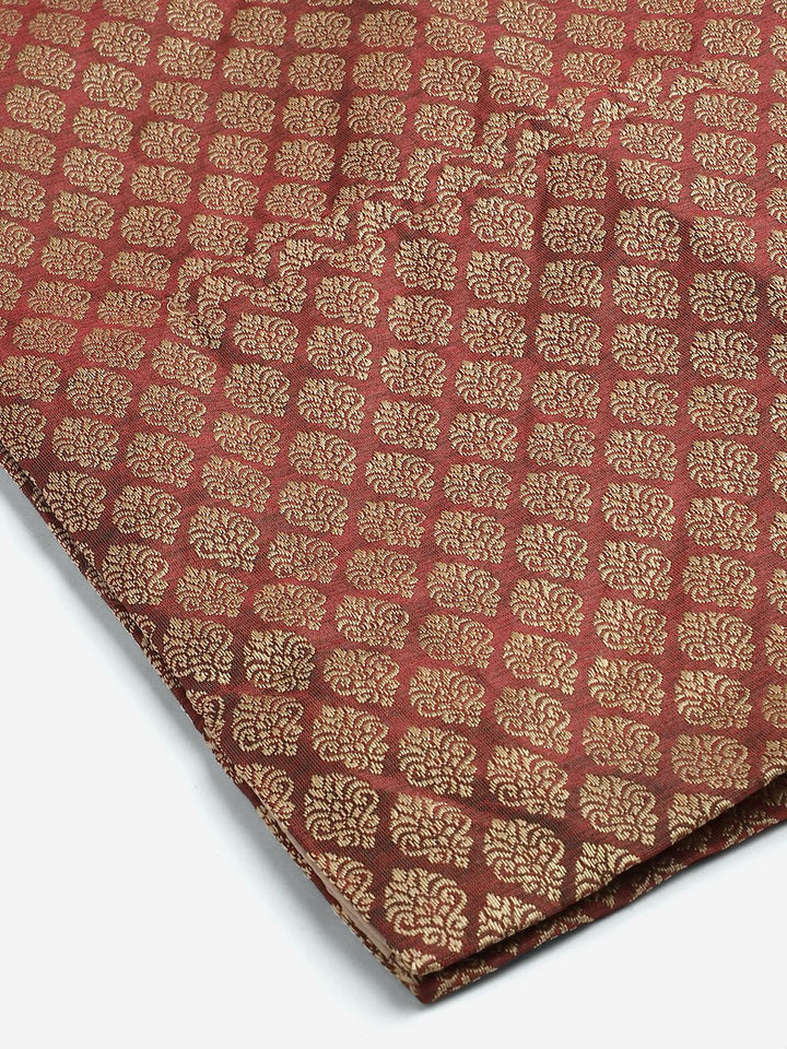 SOJANYA Men Maroon & Off-White Woven Design Kurta with Pyjamas & Nehru Jacket