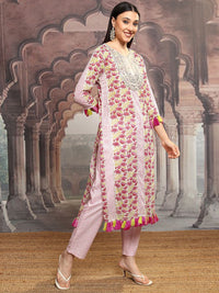 Vishudh Women Floral Printed Regular Pure Cotton Kurta with Trousers & With Dupatta
