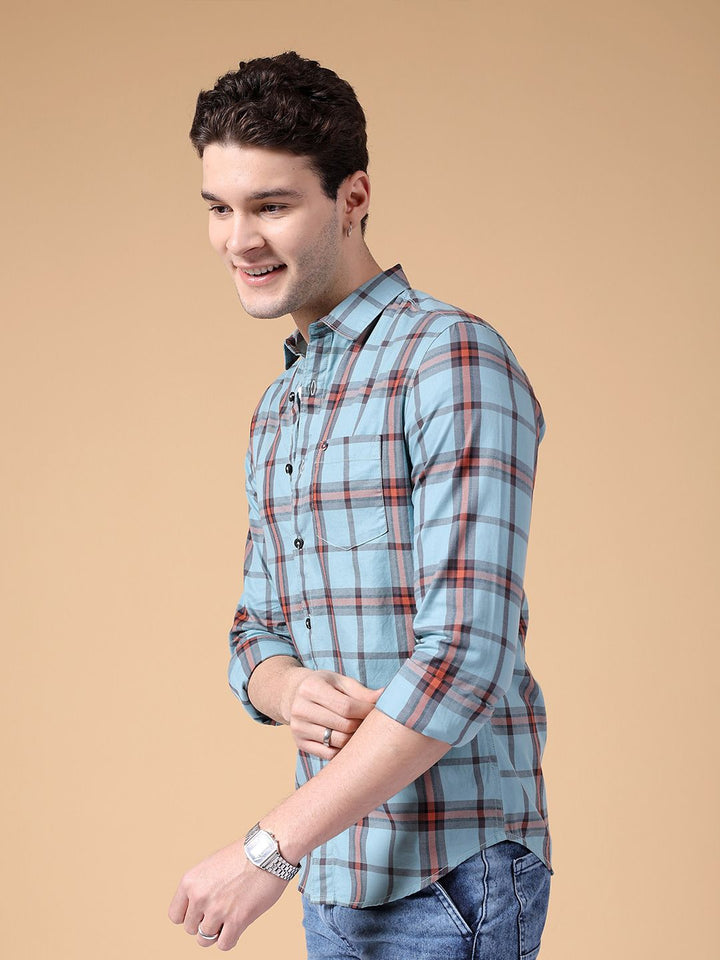 The Indian Garage Co Slim Fit Tartan Checked Pure Cotton Casual Shirt