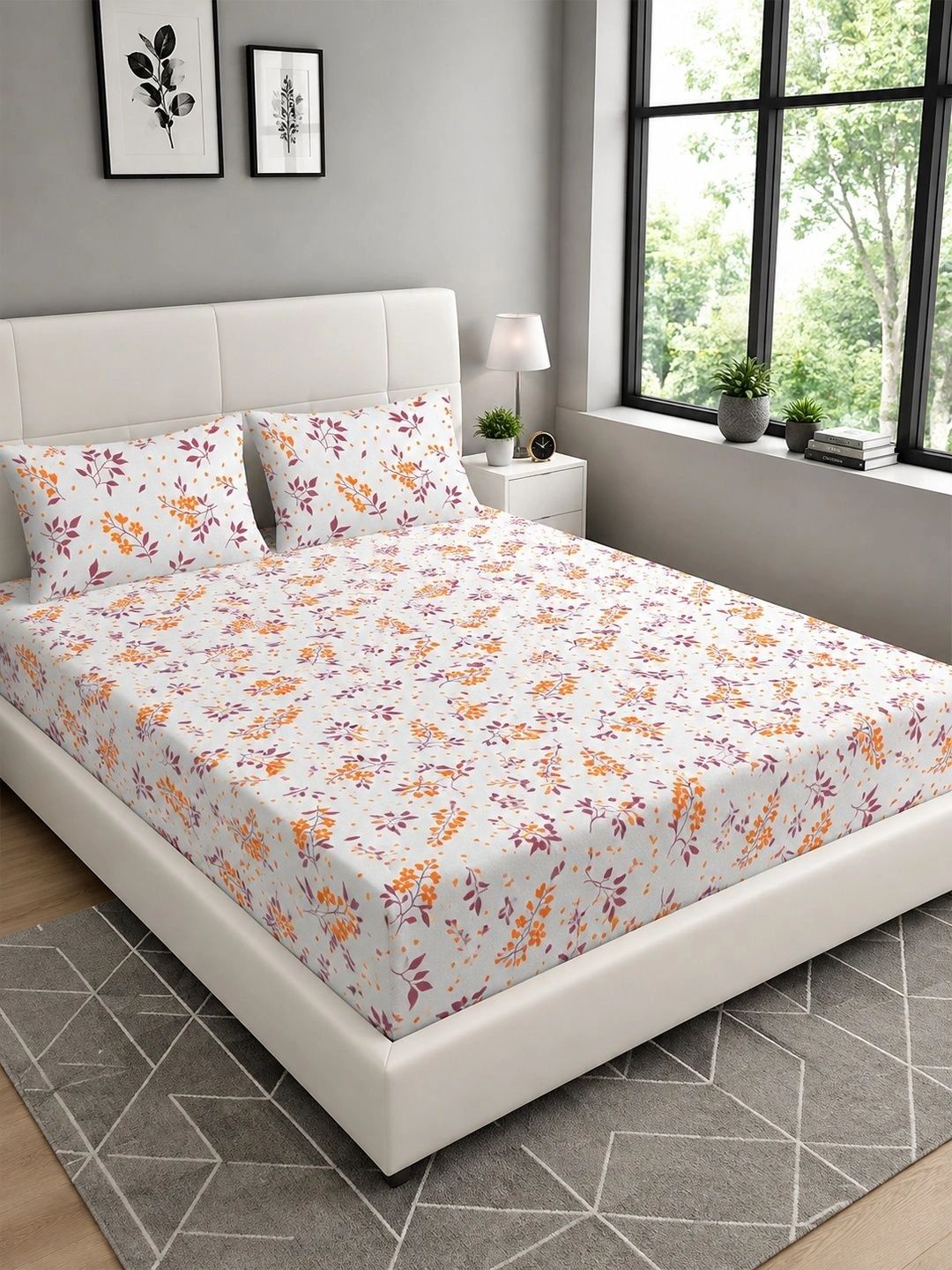 Moda Rapido X KLOTTHE Bunga Putih 300 TC Cadar King dengan 2 Sarung Bantal